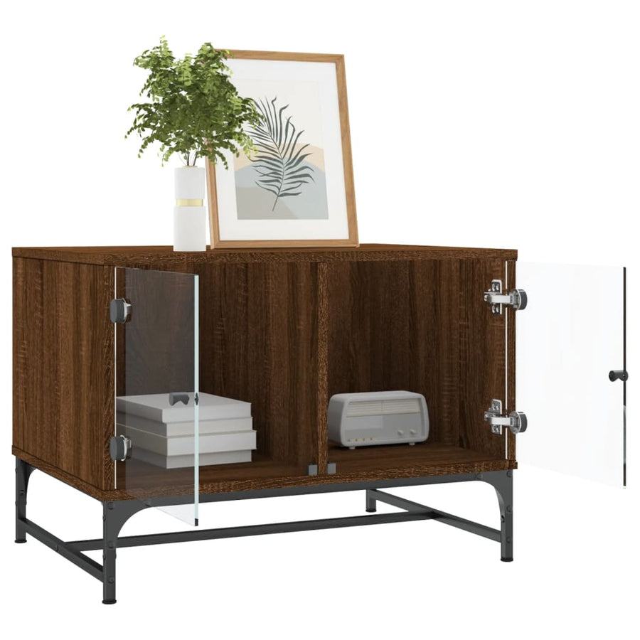 Salontafel Met Glazen Deuren 68,5X50X50 Cm Gerookt Eikenkleurig bruin eikenkleur