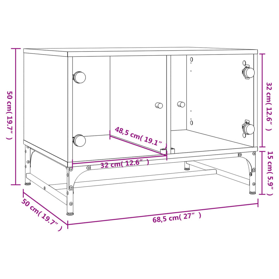 Salontafel Met Glazen Deuren 68,5X50X50 Cm Gerookt Eikenkleurig bruin eikenkleur