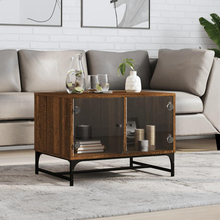 Salontafel Met Glazen Deuren 68,5X50X50 Cm Gerookt Eikenkleurig bruin eikenkleur