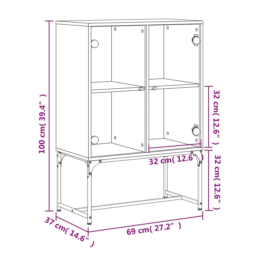 Bijzetkast Met Glazen Deuren 69X37X00 Cm Wit