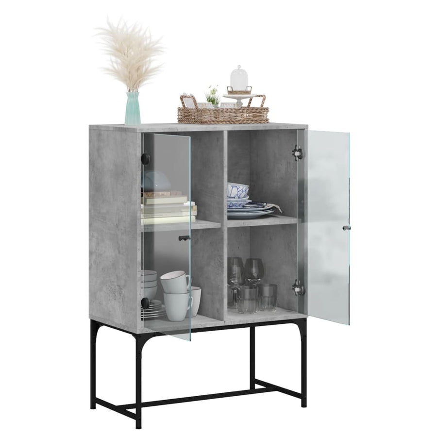Bijzetkast Met Glazen Deuren 69X37X00 Cm Betongrijs