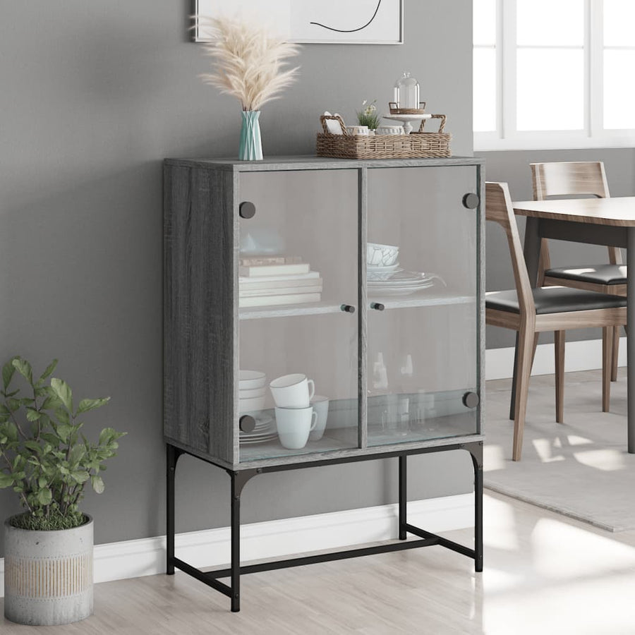 Bijzetkast Met Glazen Deuren 69X37X00 Cm Eiken Grijs sonoma