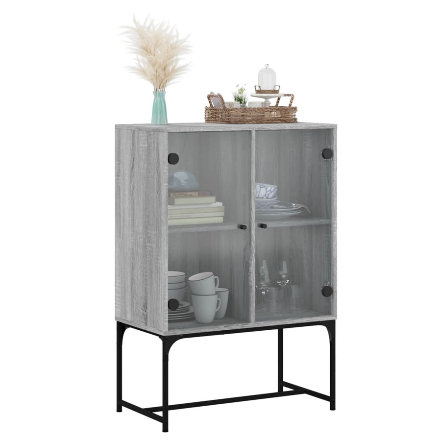 Bijzetkast Met Glazen Deuren 69X37X00 Cm Eiken Grijs sonoma