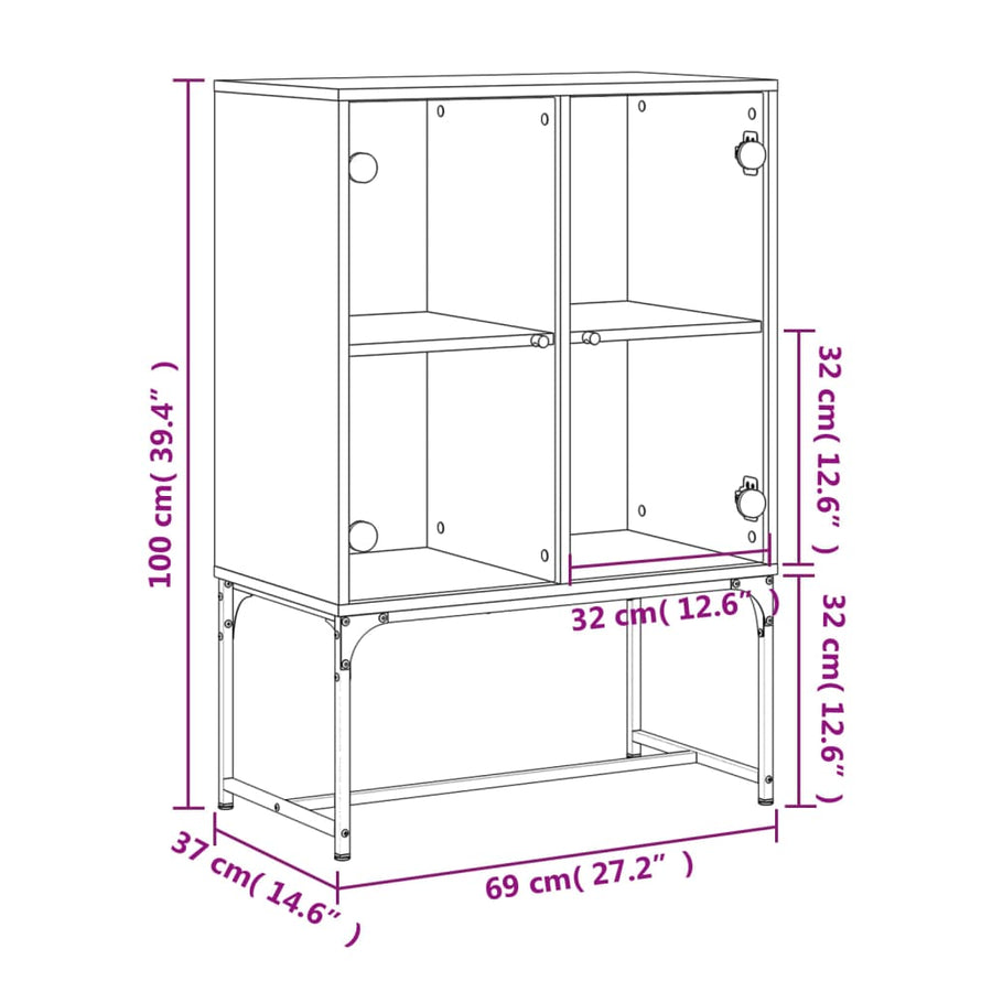 Bijzetkast Met Glazen Deuren 69X37X00 Cm Eiken Grijs sonoma