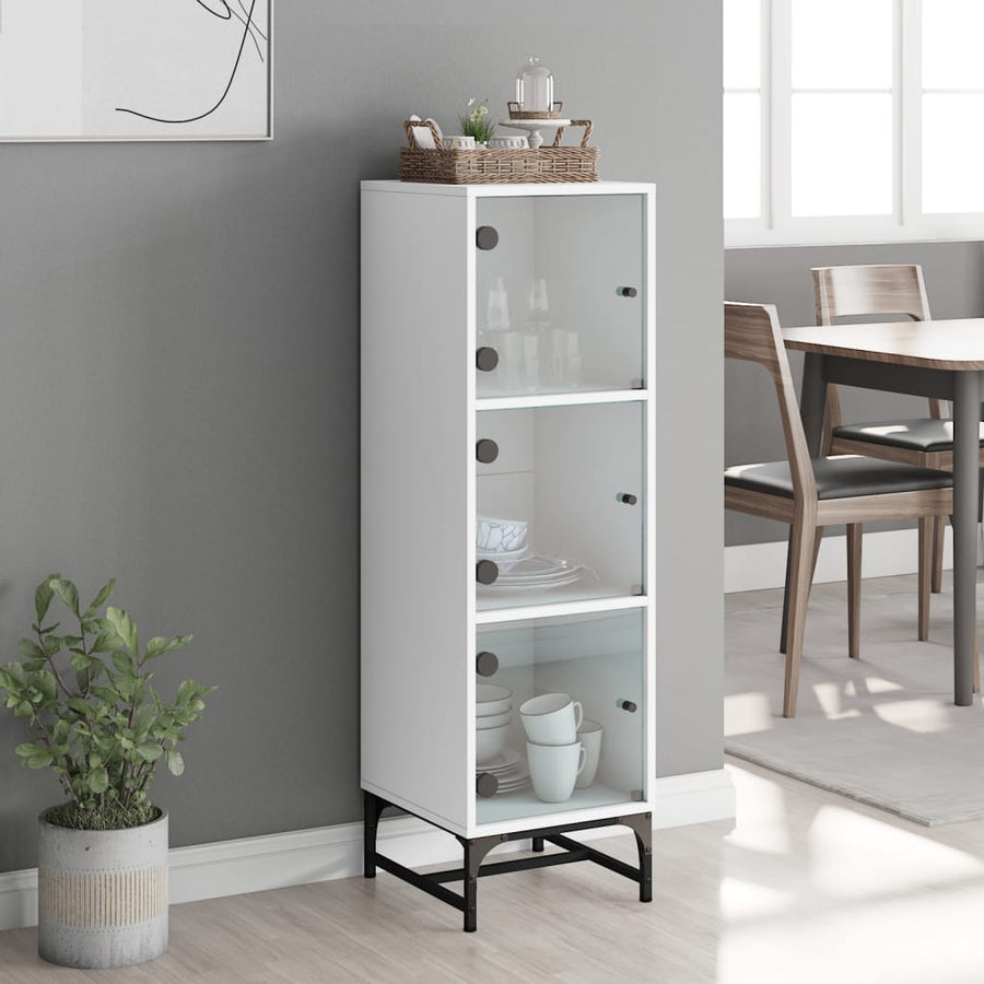 Hoge Kast Met Glazen Deuren 35X37X120 Cm Wit
