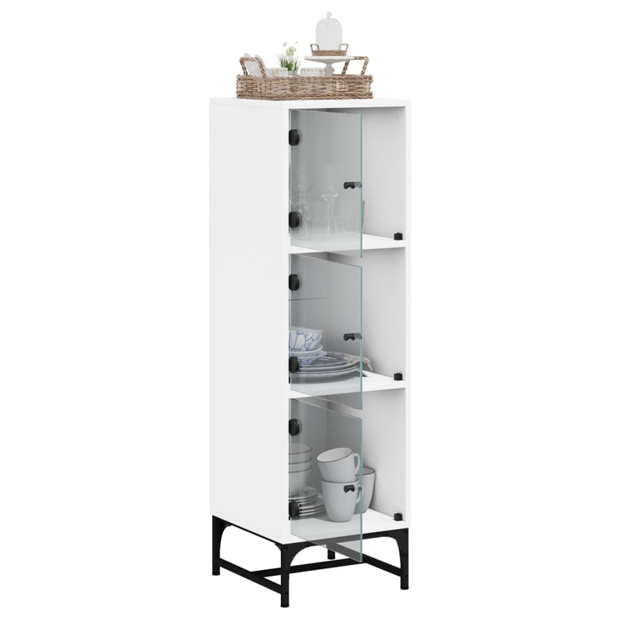 Hoge Kast Met Glazen Deuren 35X37X120 Cm Wit