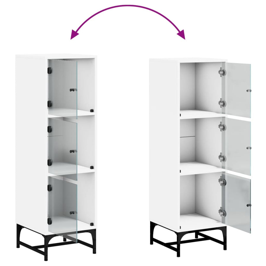 Hoge Kast Met Glazen Deuren 35X37X120 Cm Wit