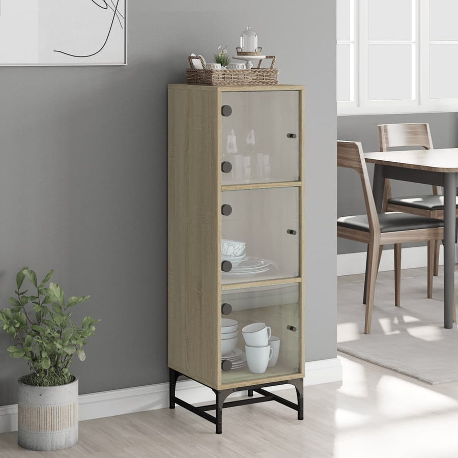 Hoge kast met glazen deuren 35x37x120 cm sonoma eikenkleurig