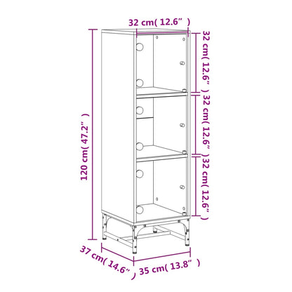 Hoge kast met glazen deuren 35x37x120 cm sonoma eikenkleurig