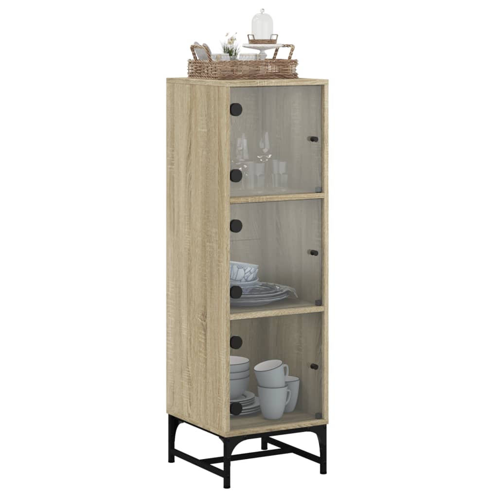 Hoge kast met glazen deuren 35x37x120 cm sonoma eikenkleurig
