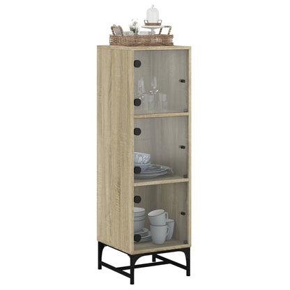 Hoge kast met glazen deuren 35x37x120 cm sonoma eikenkleurig