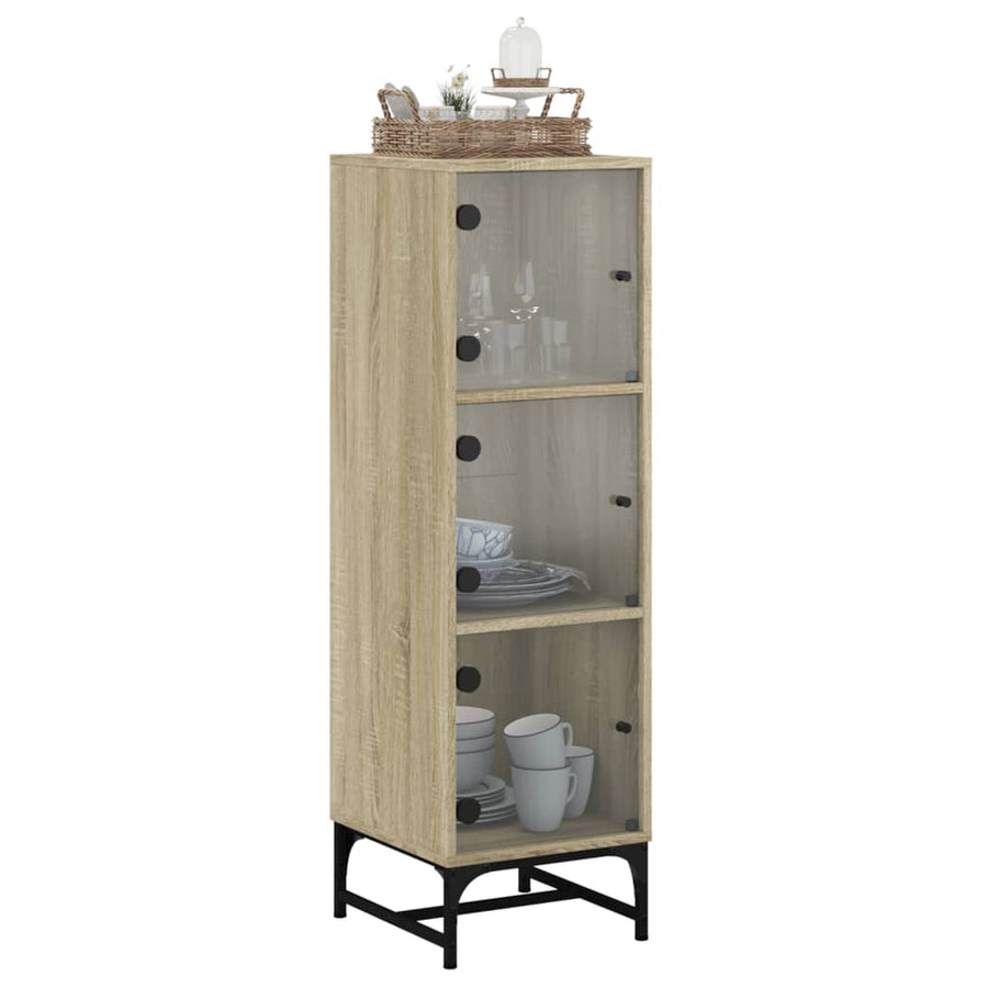 Hoge kast met glazen deuren 35x37x120 cm sonoma eikenkleurig