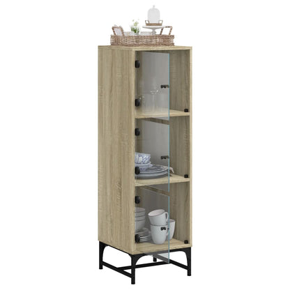 Hoge kast met glazen deuren 35x37x120 cm sonoma eikenkleurig