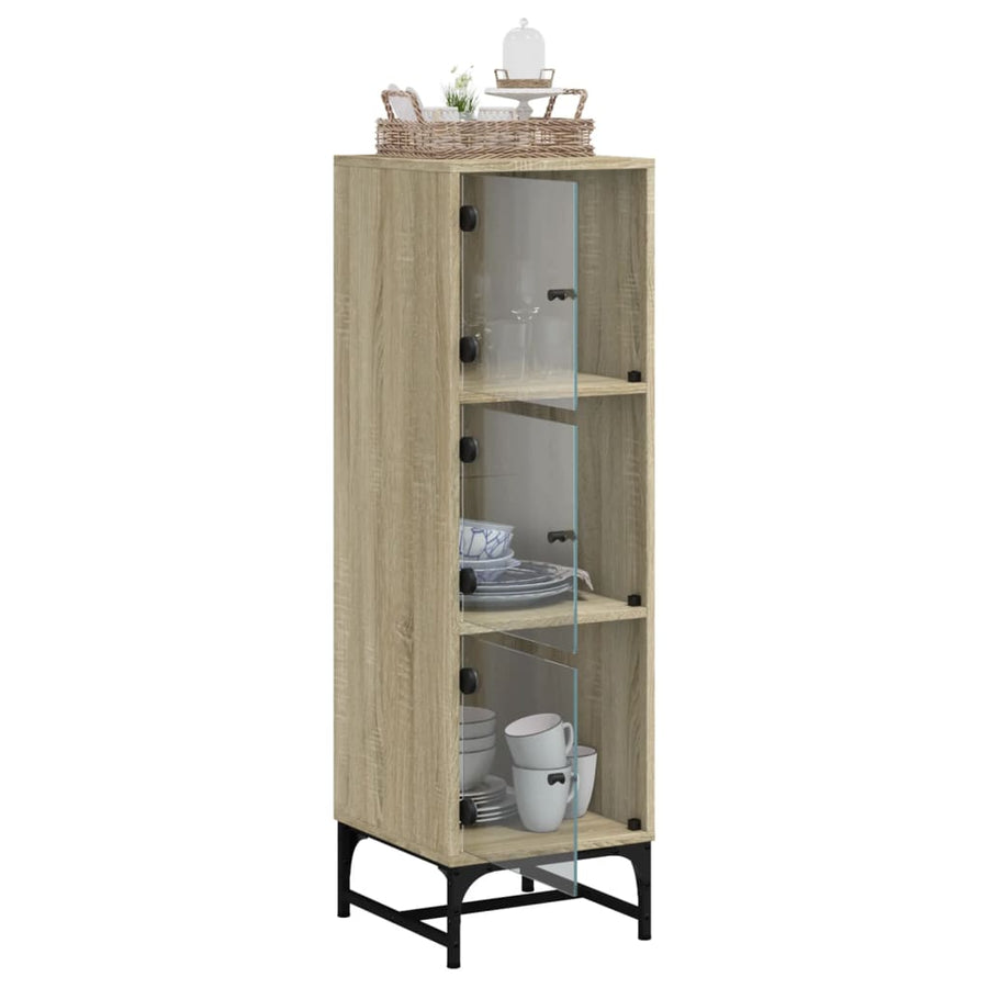 Hoge kast met glazen deuren 35x37x120 cm sonoma eikenkleurig