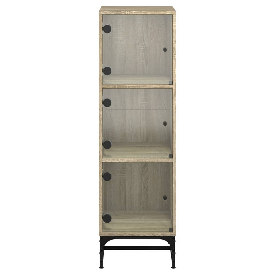 Hoge kast met glazen deuren 35x37x120 cm sonoma eikenkleurig