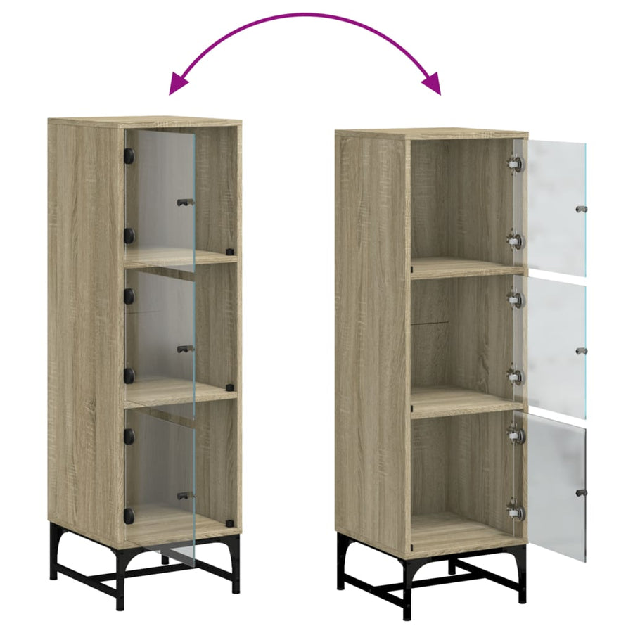 Hoge kast met glazen deuren 35x37x120 cm sonoma eikenkleurig