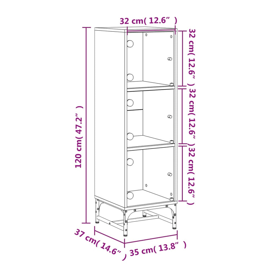 Hoge kast met glazen deuren 35x37x120 cm betongrijs
