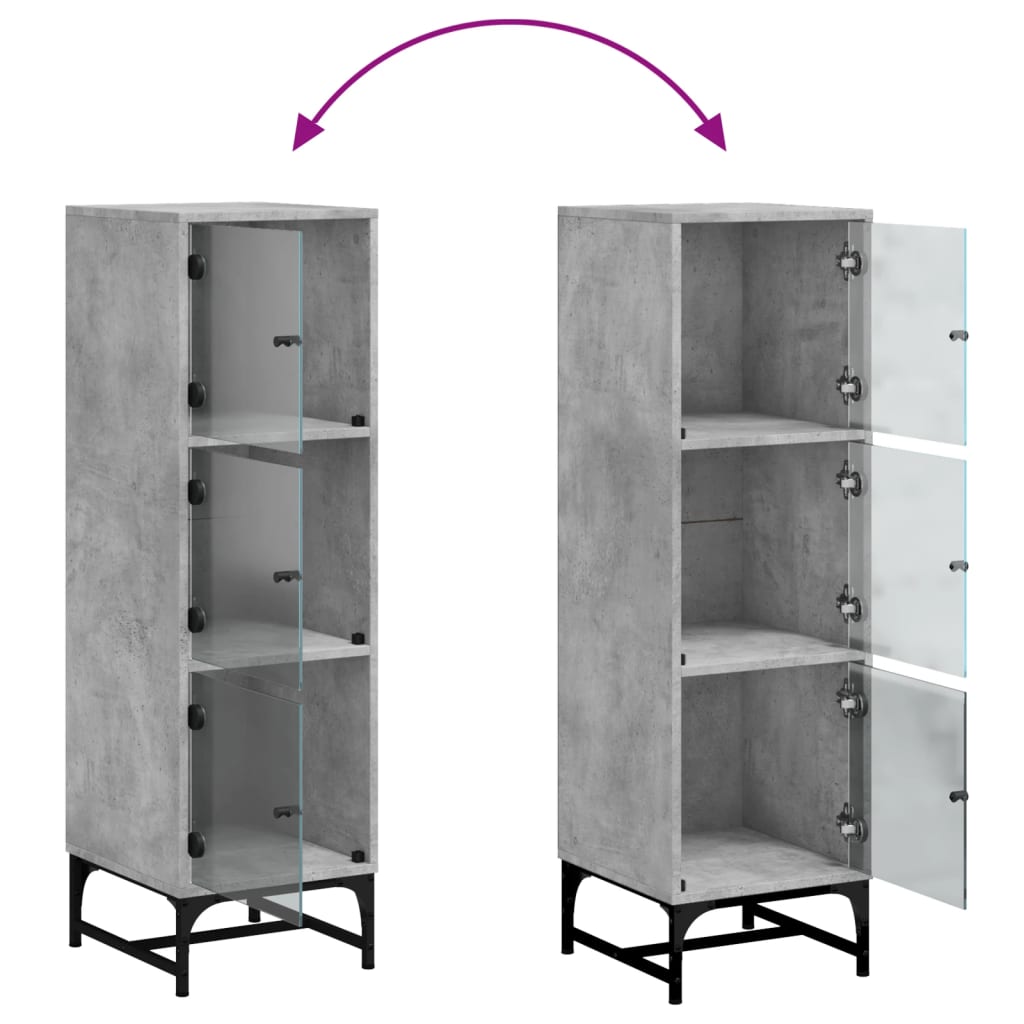 Hoge Kast Met Glazen Deuren 35X37X120 Cm Betongrijs