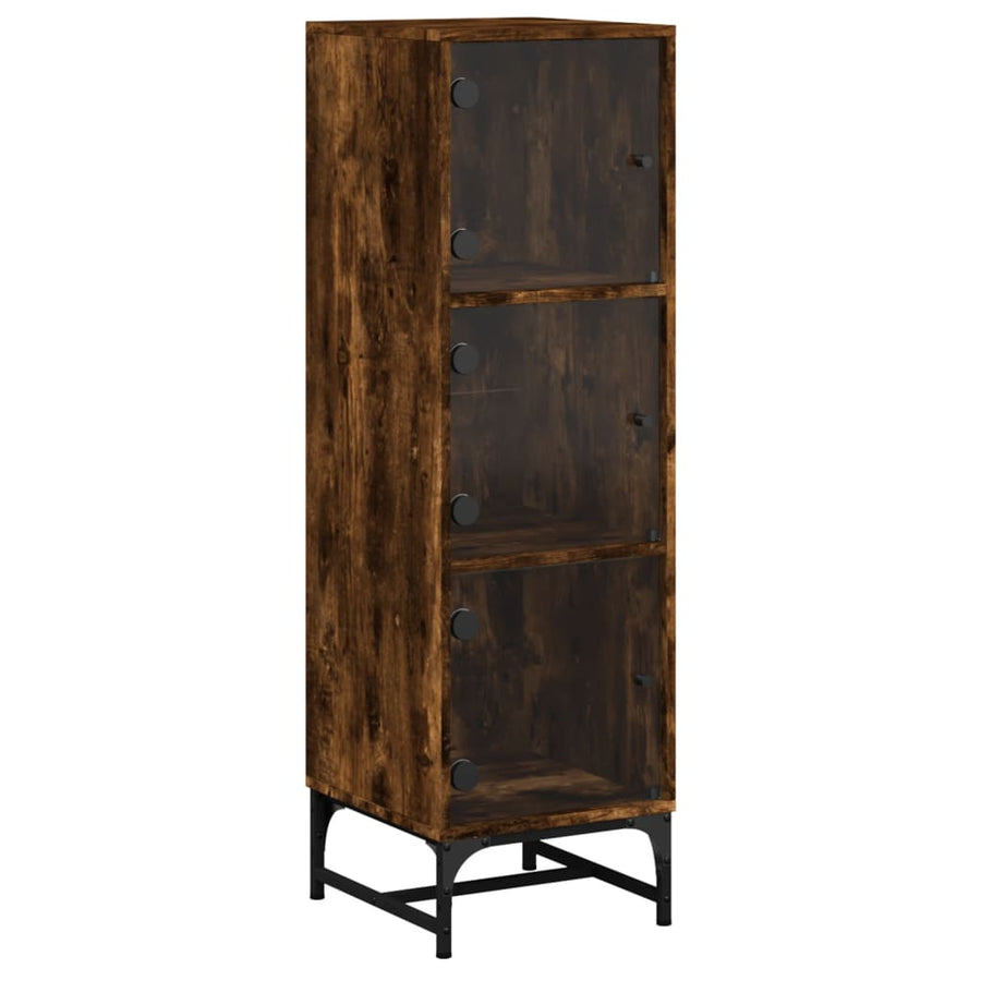 Hoge kast met glazen deuren 35x37x120 cm gerookt eikenkleurig