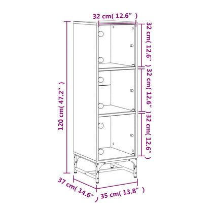 Hoge kast met glazen deuren 35x37x120 cm gerookt eikenkleurig