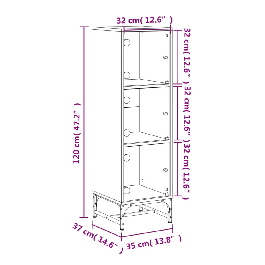 Hoge kast met glazen deuren 35x37x120 cm gerookt eikenkleurig