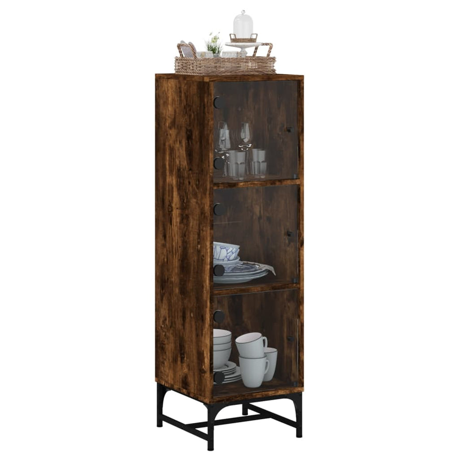 Hoge kast met glazen deuren 35x37x120 cm gerookt eikenkleurig