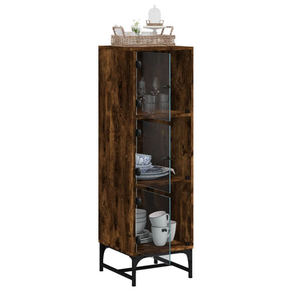 Hoge kast met glazen deuren 35x37x120 cm gerookt eikenkleurig