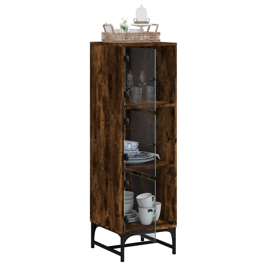 Hoge kast met glazen deuren 35x37x120 cm gerookt eikenkleurig