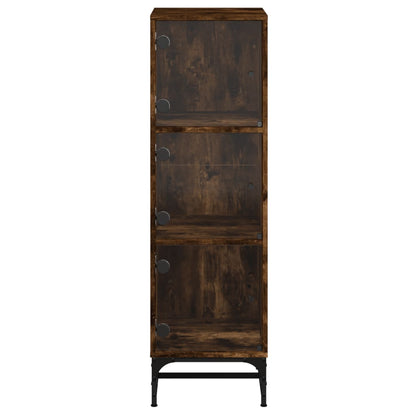 Hoge kast met glazen deuren 35x37x120 cm gerookt eikenkleurig