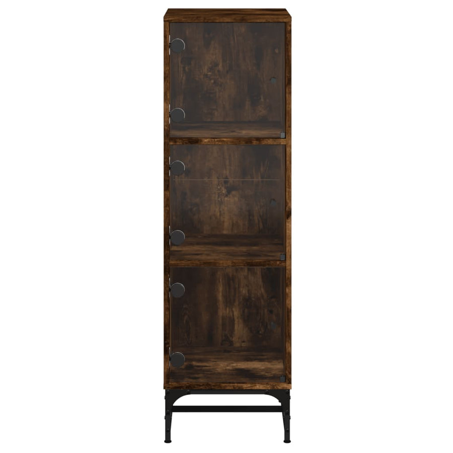 Hoge kast met glazen deuren 35x37x120 cm gerookt eikenkleurig