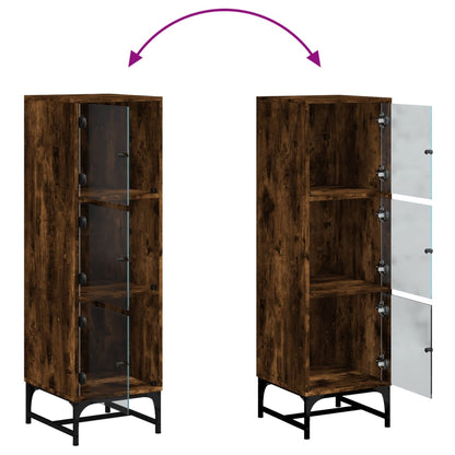 Hoge kast met glazen deuren 35x37x120 cm gerookt eikenkleurig