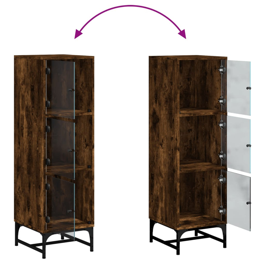 Hoge kast met glazen deuren 35x37x120 cm gerookt eikenkleurig