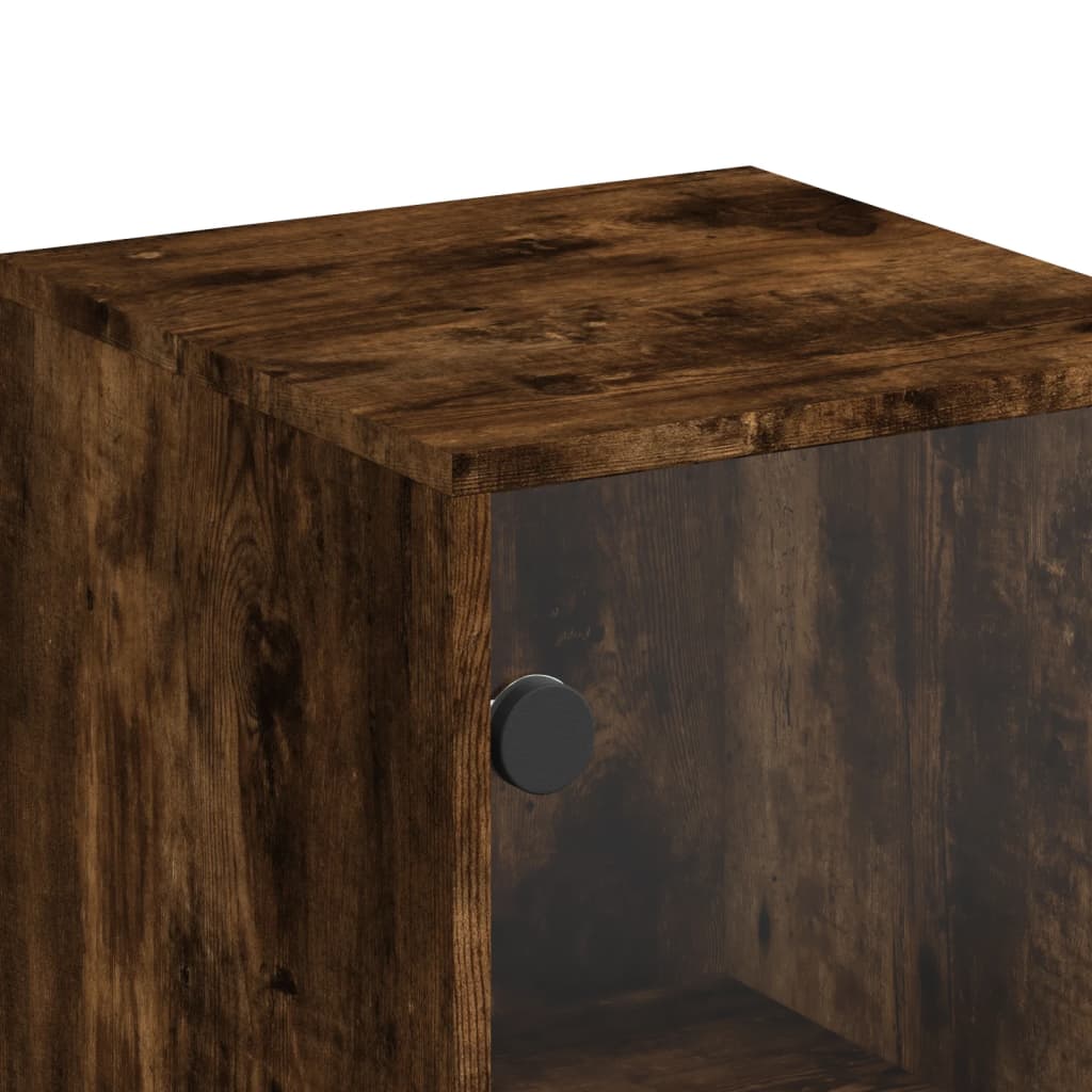 Hoge kast met glazen deuren 35x37x120 cm gerookt eikenkleurig