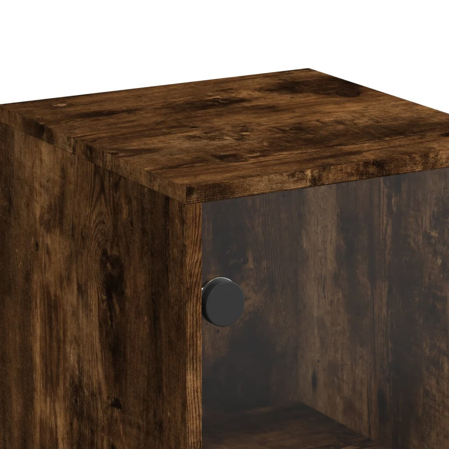Hoge kast met glazen deuren 35x37x120 cm gerookt eikenkleurig