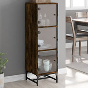 Hoge kast 35x37x120 cm gerookt eiken met glazen deuren