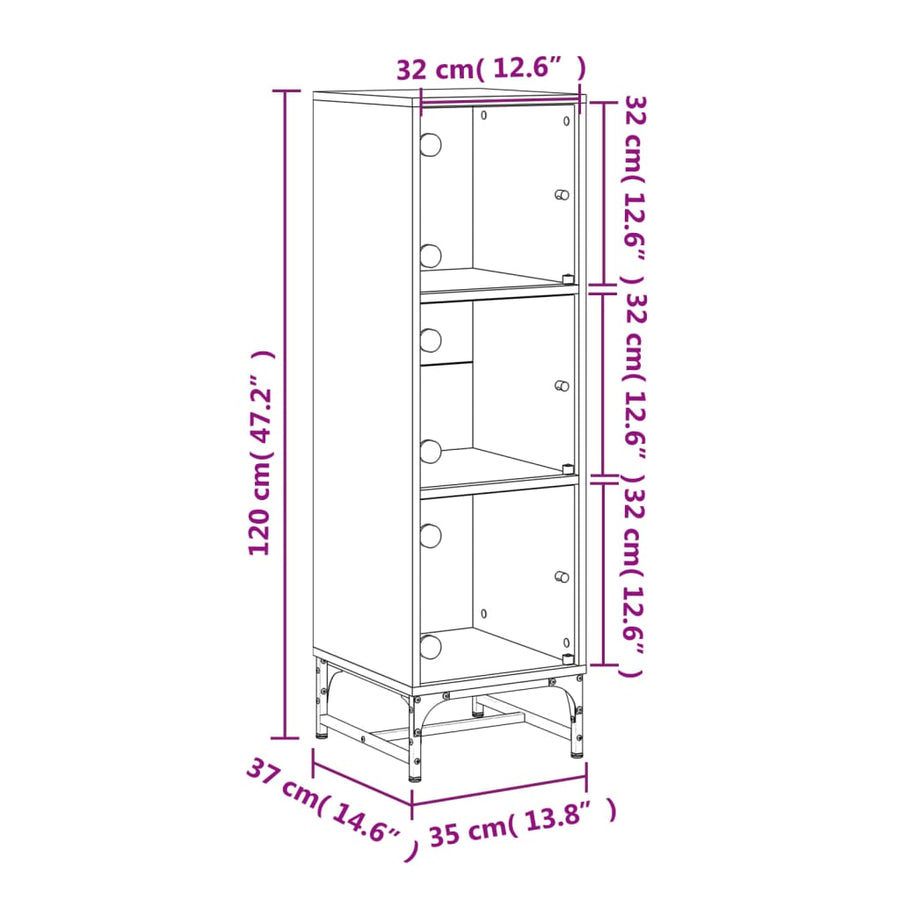 Hoge kast met glazen deuren 35x37x120 cm grijs sonoma eiken