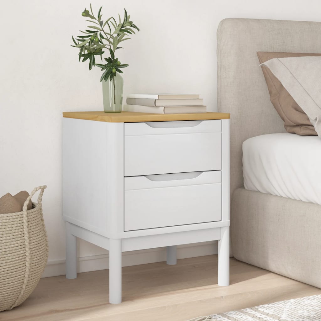Nachtkastje FLORO 45x39x57 cm massief grenenhout wit
