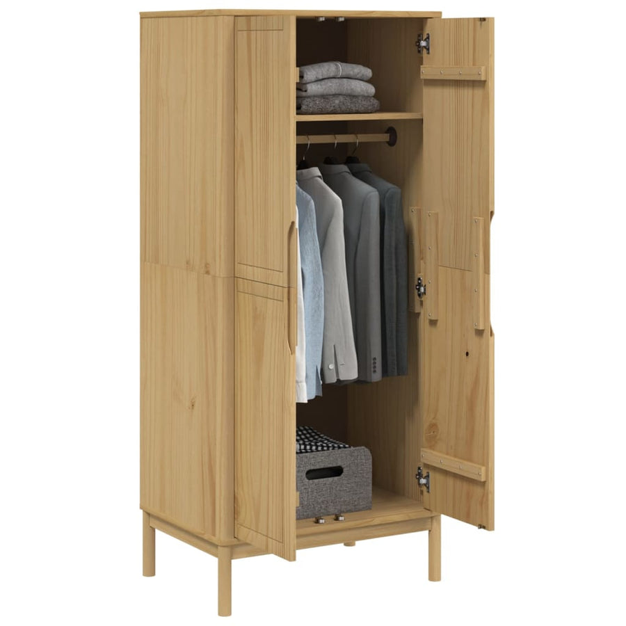 Kledingkast FLORO 77x53x171 cm massief grenenhout wasbruin
