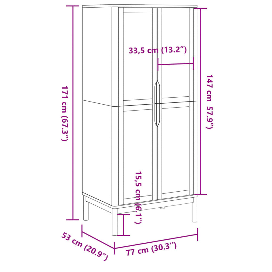 Kledingkast FLORO 77x53x171 cm massief grenenhout wasbruin
