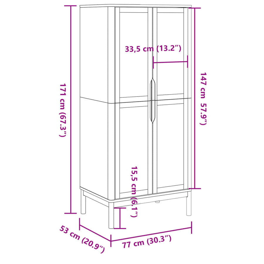 Kledingkast FLORO 77x53x171 cm massief grenenhout wit