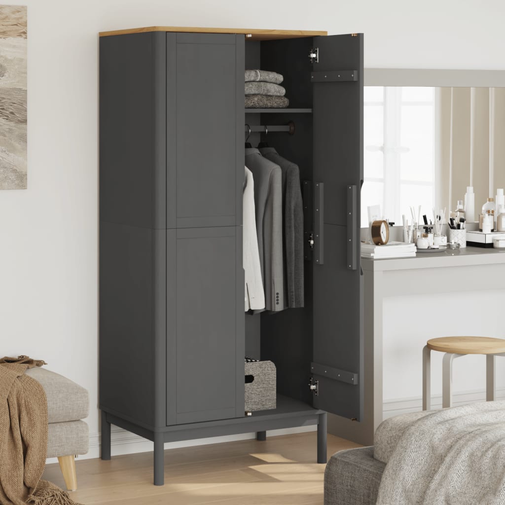 Kledingkast Floro 77X53X171 Cm Massief Grenenhout Grijs