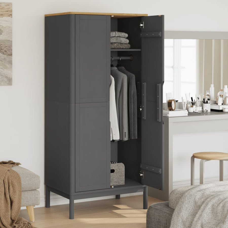 Kledingkast Floro 77X53X171 Cm Massief Grenenhout Grijs