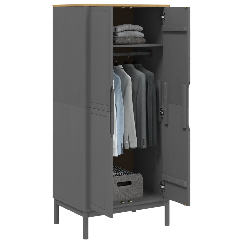 Kledingkast Floro 77X53X171 Cm Massief Grenenhout Grijs