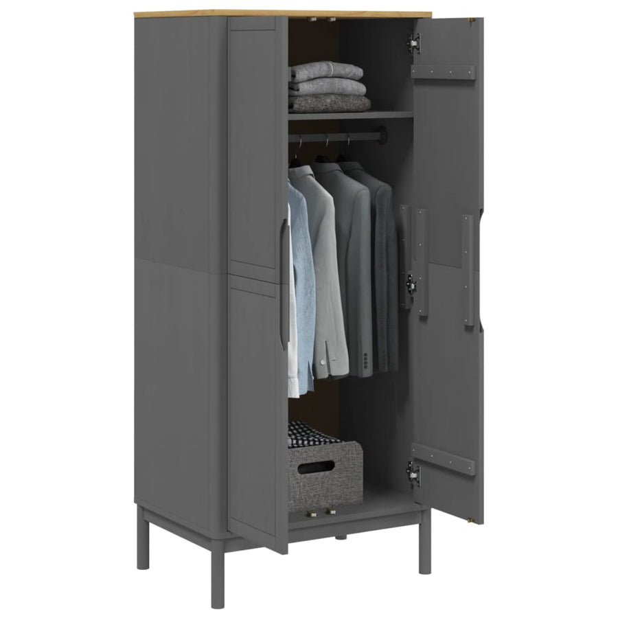 Kledingkast Floro 77X53X171 Cm Massief Grenenhout Grijs