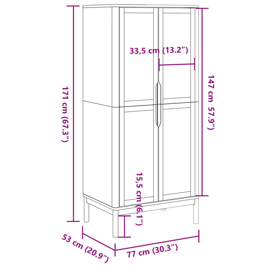 Kledingkast Floro 77X53X171 Cm Massief Grenenhout Grijs