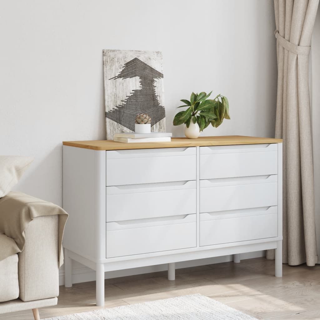 Ladekast FLORO massief grenenhout wit