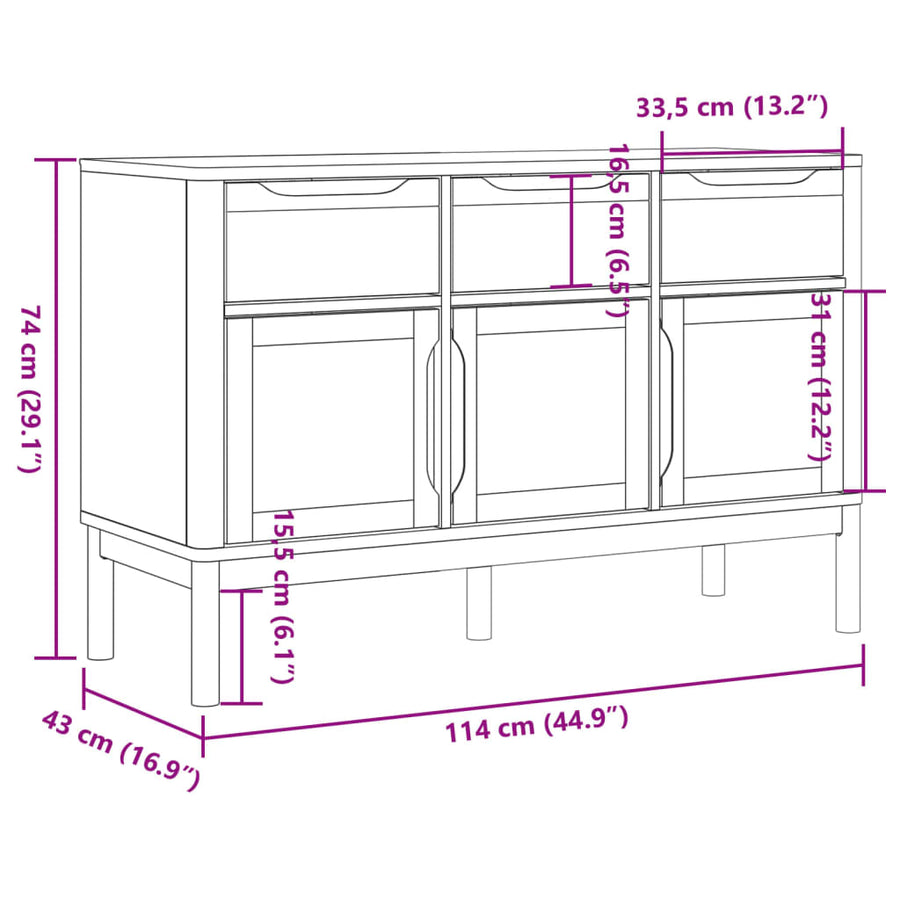 Dressoir FLORO 114x43x74 cm massief grenenhout wit