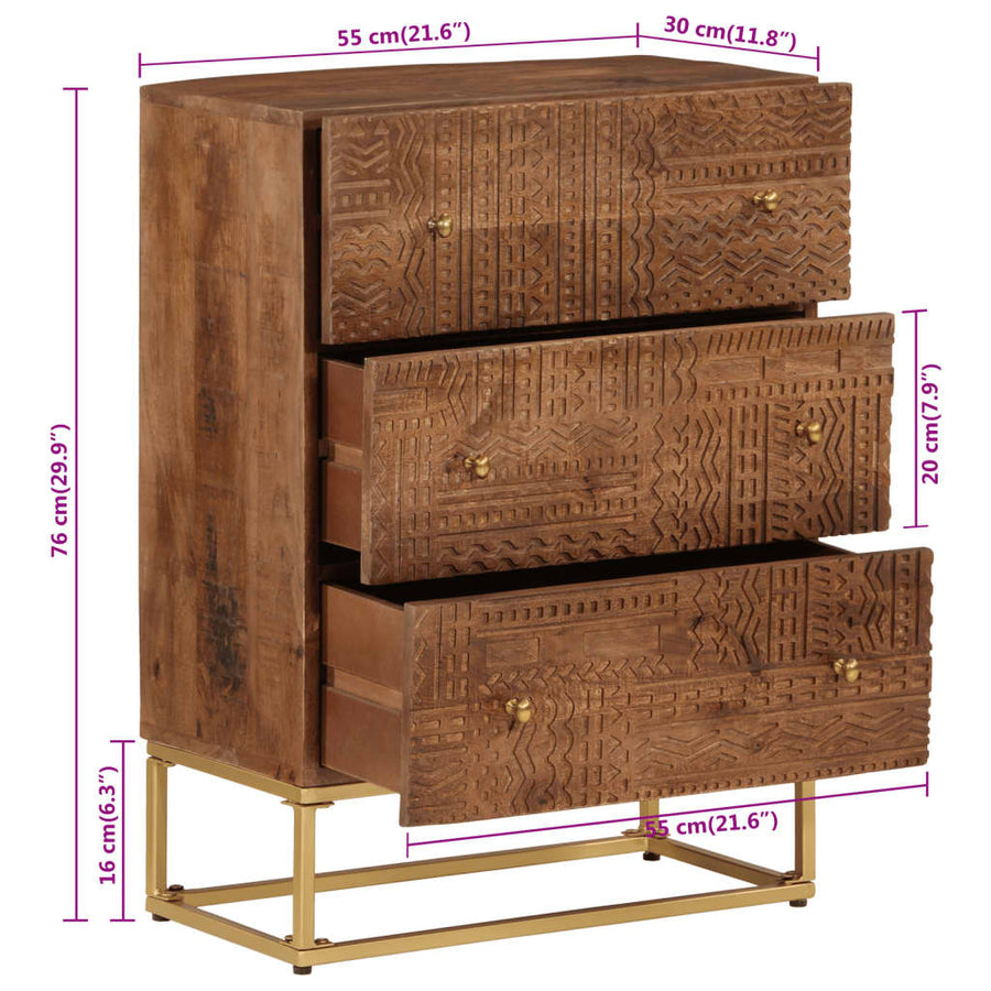 Ladekastje 55x30x76 cm massief mangohout en ijzer