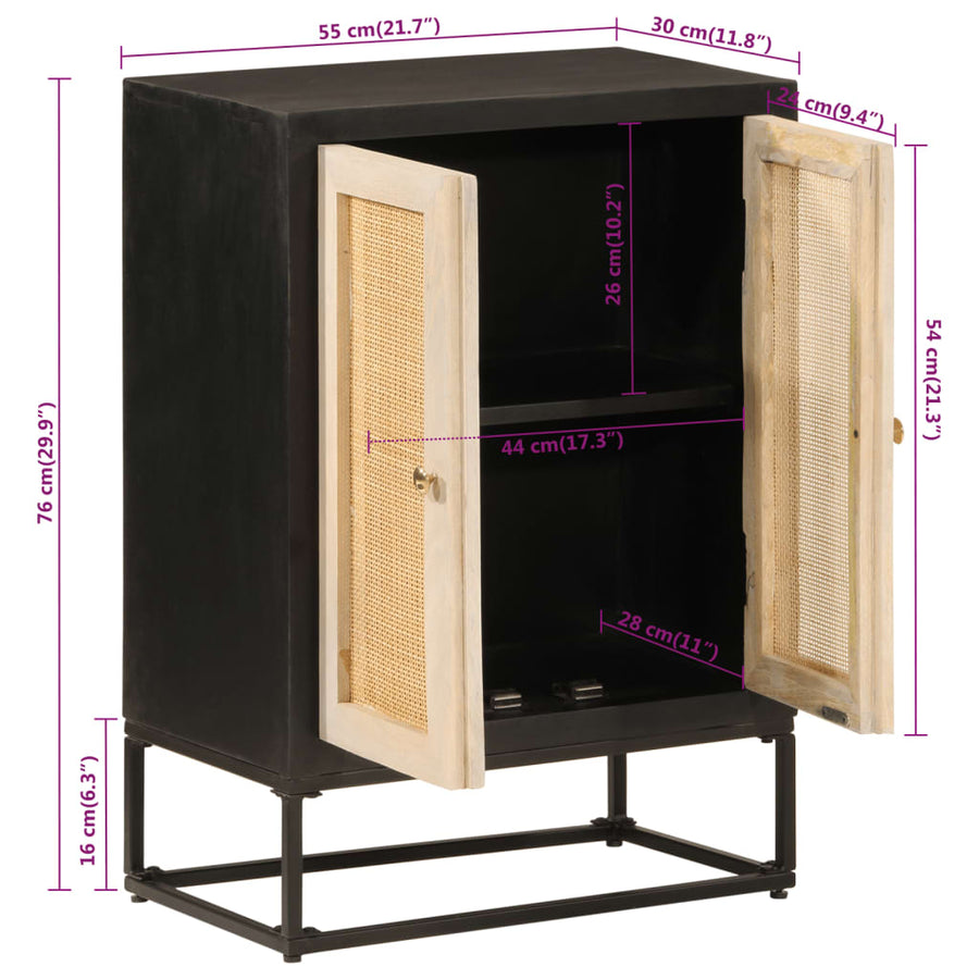 Dressoir 55x30x76 cm massief mangohout en ijzer zwart