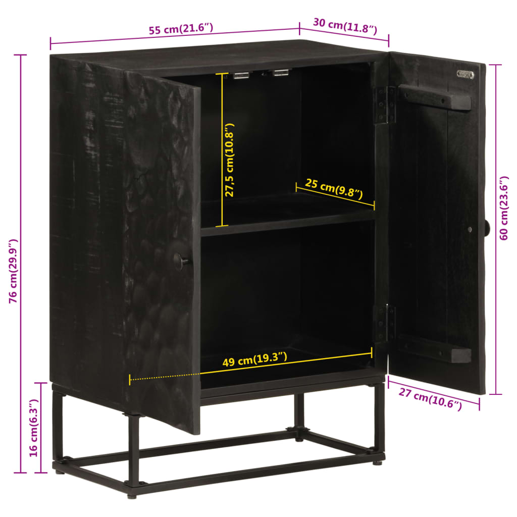 Dressoir 55x30x76 cm massief mangohout en ijzer zwart